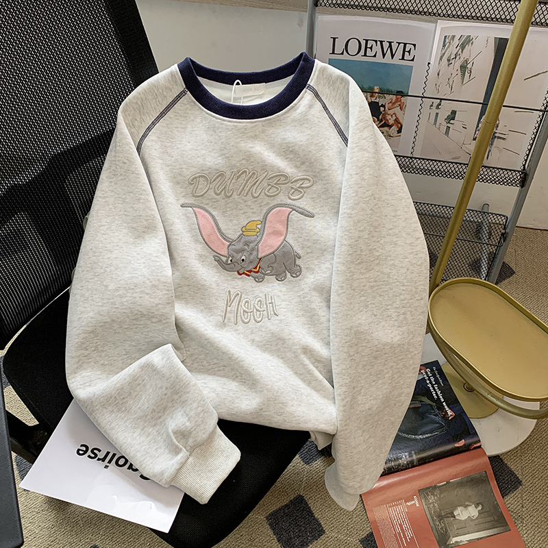 美式卡通风小飞象卫衣女长袖宽松设计感小众上衣套头圆领美式复古