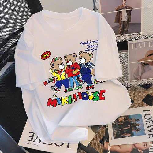 卡通小熊印花白色t恤女装短袖