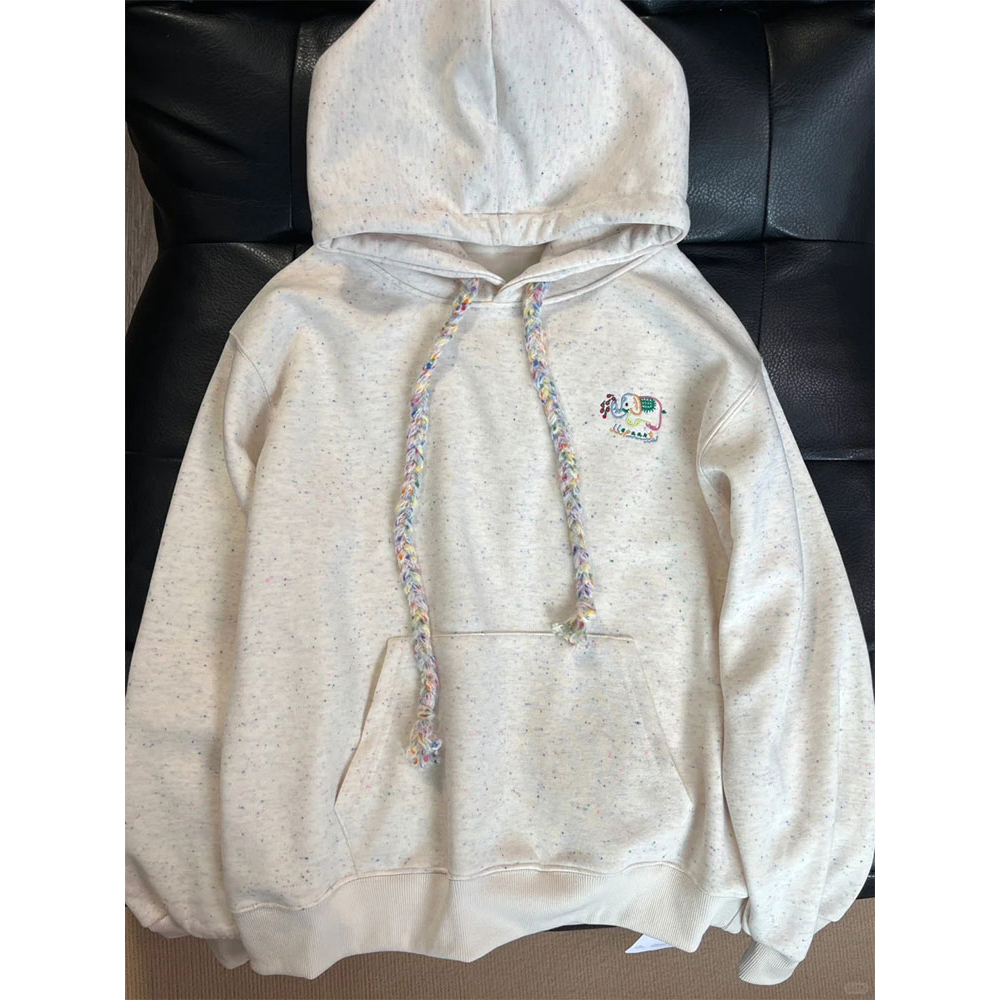 加绒秋冬帽衫新款彩色点点oversize连帽卫衣女可爱小象设计感外套