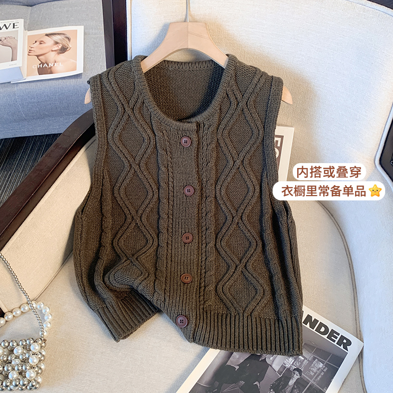捡漏秋冬季新款菱形针织马甲背心女韩系时尚V领无袖毛衣坎肩马夹