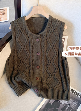 捡漏秋冬季新款菱形针织马甲背心女韩系时尚V领无袖毛衣坎肩马夹