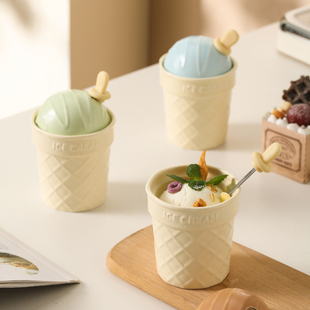 创意雪糕甜筒陶瓷杯带盖勺奶油风个性儿童学生网红水杯可爱马克杯