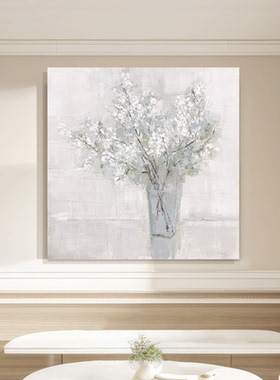 丁香花餐厅手绘油画奶油风装饰画