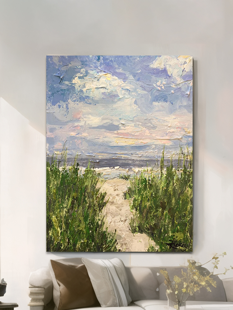 风景石英砂丙烯肌理画抽象纯手绘油画现代简约客厅装饰画高级感图片