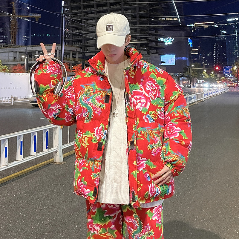 东北大花风棉袄潮红情侣哈ins超火外套立领1904B-MY203-P70，女装短外套，星座1904B