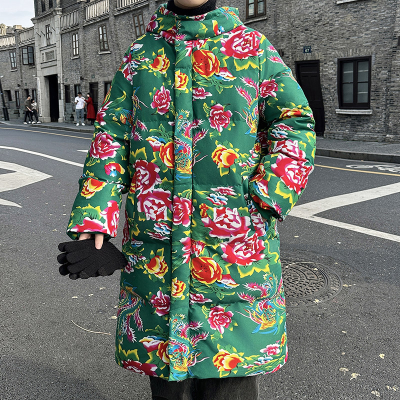 2025新款长款棉衣外套东北大花风汉服宽松保暖防寒连帽棉袄男,男装棉衣,星座1904B