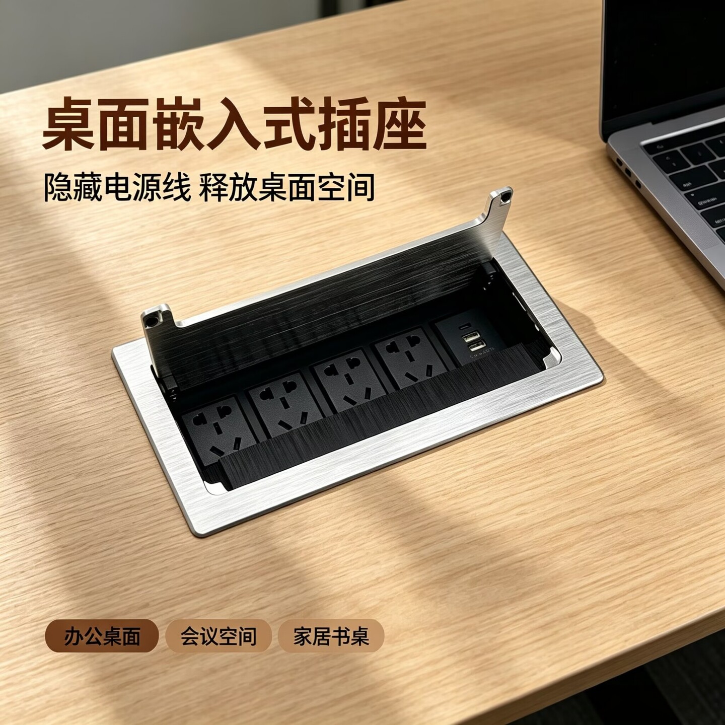 翻盖内嵌式桌面插座多功能隐藏嵌入式桌面排插电源办公网络接线盒