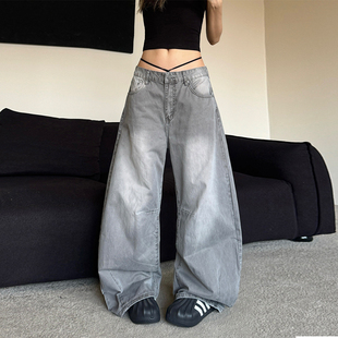 立体剪裁休闲裤 裤 复古高街水洗做旧弯刀廓形阔腿工装 辣到中暑美式