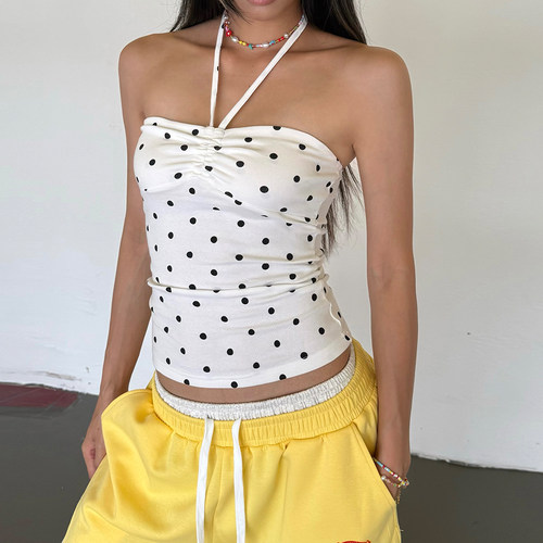 美式辣妹风波点抹胸绑带背心