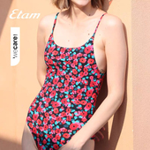 Etam花蝴蝶连衣泳衣女无胸垫无钢圈碎花性感温泉连体衣W122HS0302