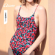Etam花蝴蝶连衣泳衣女无胸垫无钢圈碎花性感温泉连体衣W122HS0302