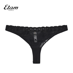 Etam法式性感蕾丝透明刺绣丁字裤女内裤纯色镂空三角裤W125DI0204