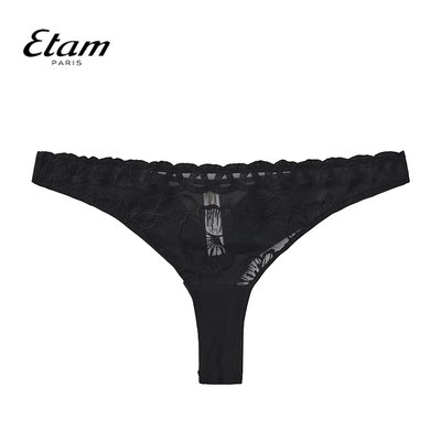 Etam法式性感蕾丝透明刺绣丁字裤女内裤纯色镂空三角裤W125DI0204