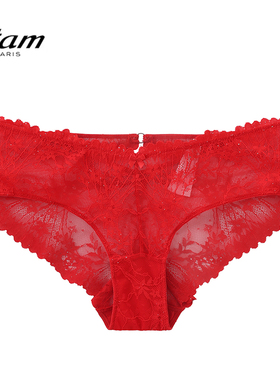 Etam法式性感蕾丝内裤亲肤红色透明镂空网纱女三角裤W124DI0214