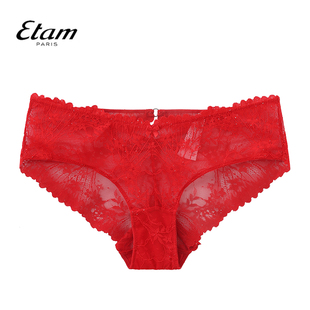 Etam法式性感蕾丝内裤亲肤红色透明镂空网纱女三角裤W124DI0214