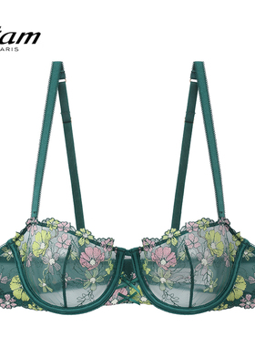 Etam法式性感阳台杯文胸蕾丝透视薄款刺绣内衣女士大码W324DI0105