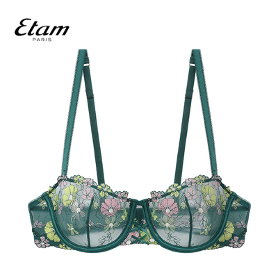 Etam法式性感阳台杯文胸蕾丝透视薄款刺绣内衣女士大码W324DI0105