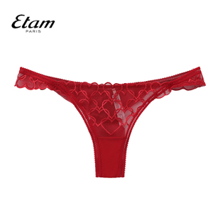 Etam性感刺绣蕾丝丁字裤女心形透明三角裤镂空设计内裤W125DI0203