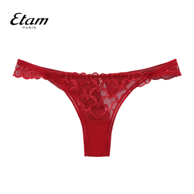 Etam性感刺绣蕾丝丁字裤女心形透明三角裤镂空设计内裤W125DI0203