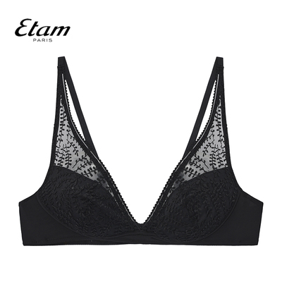 Etam蕾丝低V长三角氧气杯刺绣文胸无钢圈小胸性感内衣W322DI0111