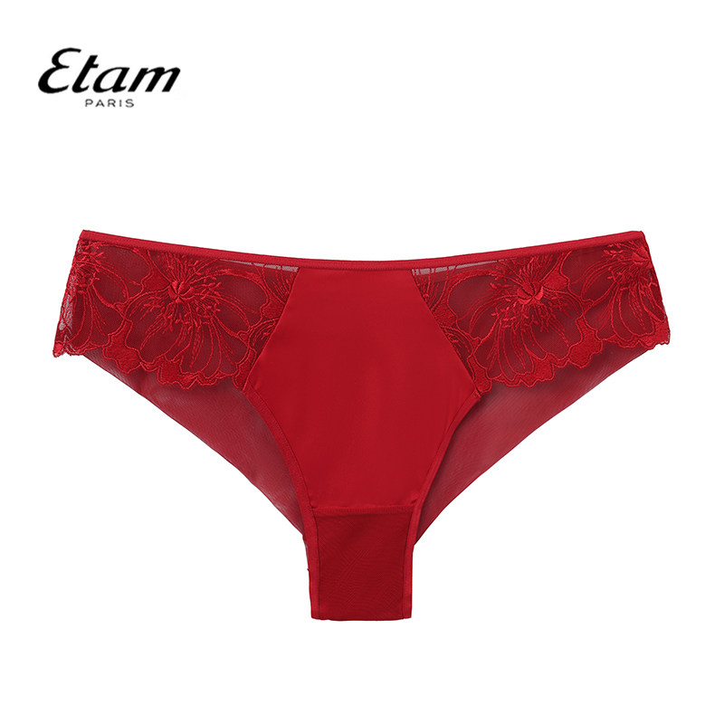 Etam蕾丝中腰刺绣三角内裤女法式舒适性感无痕小裤W322DI0212图片