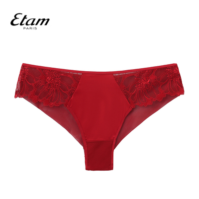 Etam蕾丝中腰刺绣三角内裤女法式舒适性感无痕小裤W322DI0212
