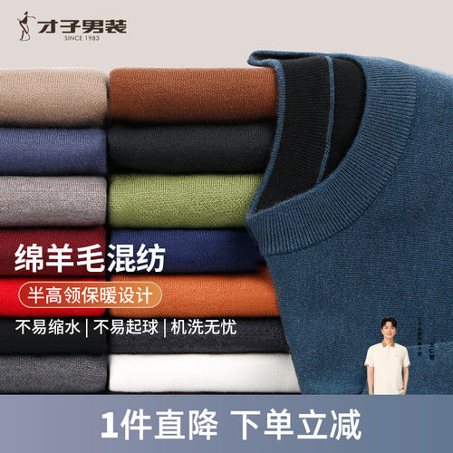 可机洗羊毛圆领针织衫