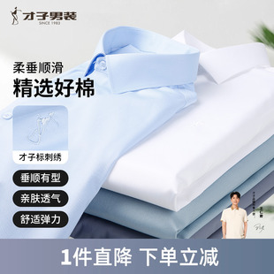 男士 2024秋季 刺绣打底蓝色衬衫 长袖 商务正装 衬衫 修身 才子男装 新款