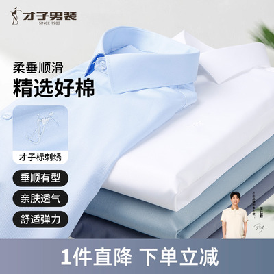 才子尖领长袖商务正装纯色