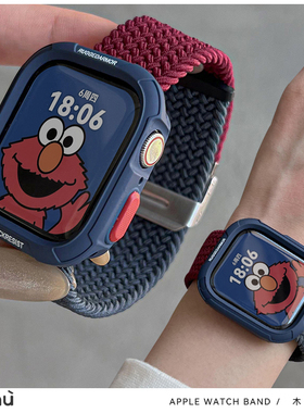 适用于s10苹果applewatch手表带编织金属扣s9立体壳iwatch78代se2
