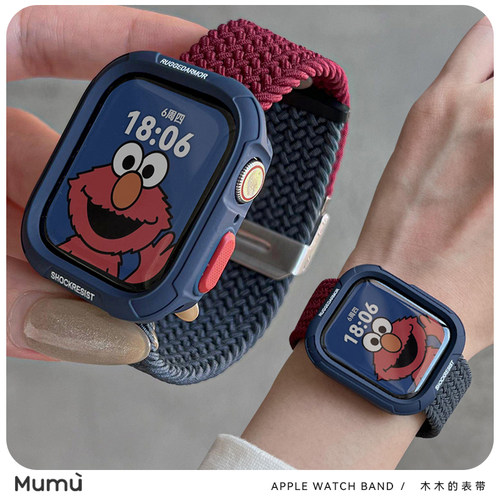 适用于s10苹果applewatch手表带编织金属扣s9立体壳iwatch78代se2