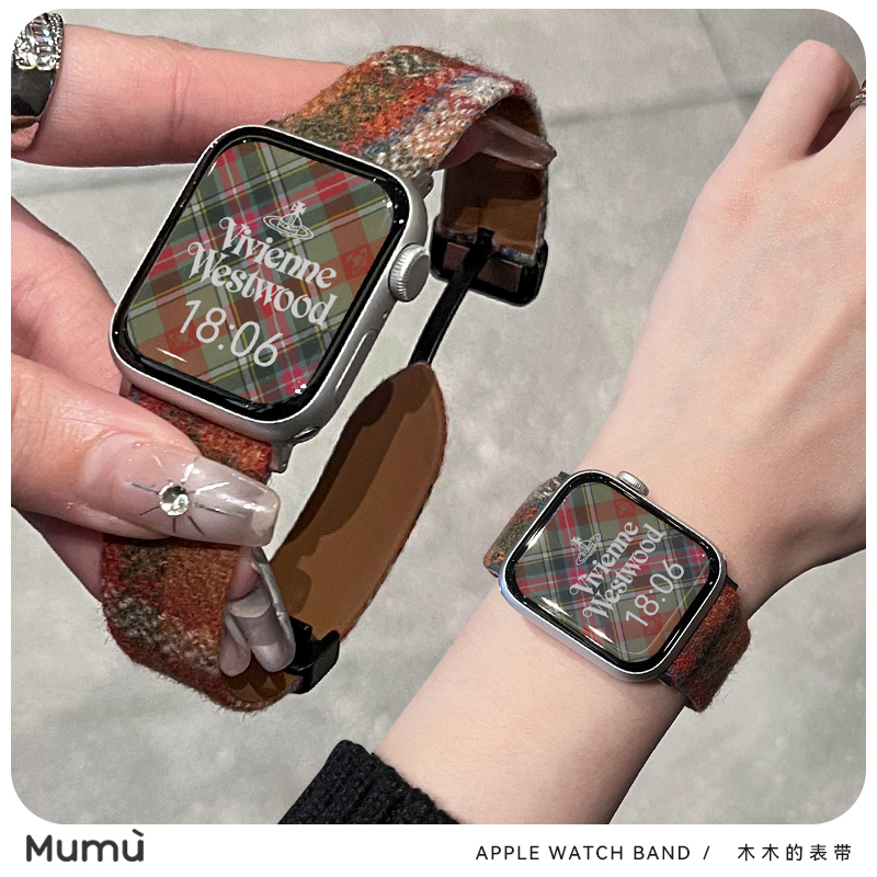 适用于苹果applewatch手表s10毛绒羊呢磁吸扣iwatch78代s9表带se