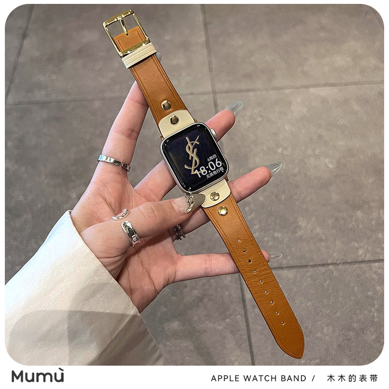 适用于s10苹果applewatch手表带s9金属柳丁se2真皮带iwatch78代图片