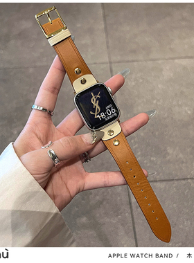 适用于s10苹果applewatch手表带s9金属柳丁se2真皮带iwatch78代