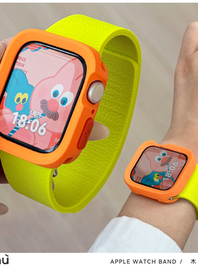 适用苹果applewatch手表s10简约硅胶磁扣iwatch表壳7/8代s9表带se