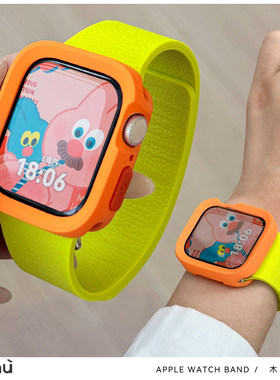 适用苹果applewatch手表s10简约硅胶磁扣iwatch表壳7/8代s9表带se