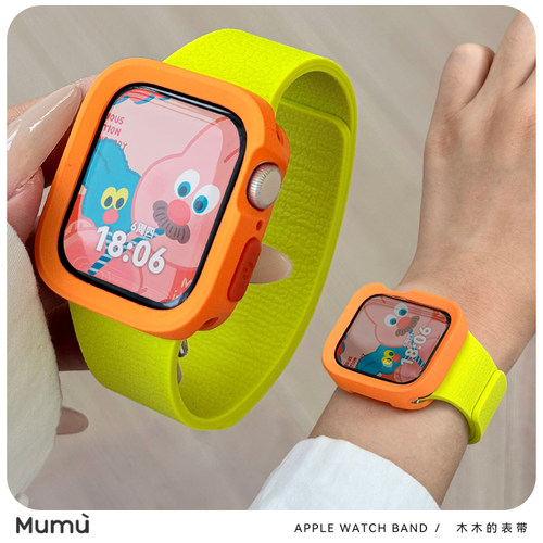 适用苹果applewatch手表s10简约硅胶磁扣iwatch表壳7/8代s9表带se