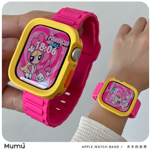 适用于苹果appleS11手表s10软ultra3硅胶iwatch壳7 8代s9表带se2