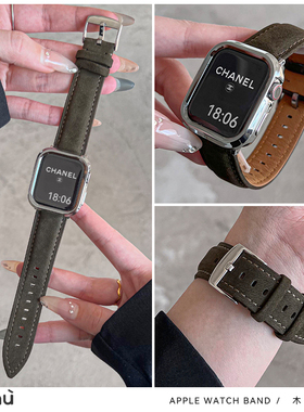 适用于s10苹果applewatch手表带冬季s9质感翻毛皮iwatch78代壳se2