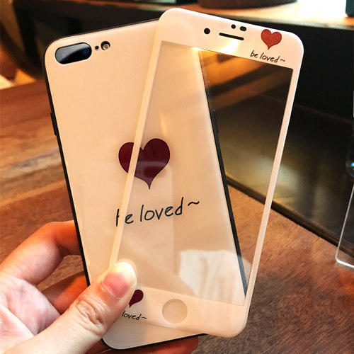 苹果7plus钢化膜全屏iphone6s爱心手机壳8plus防爆贴玻璃彩膜ix
