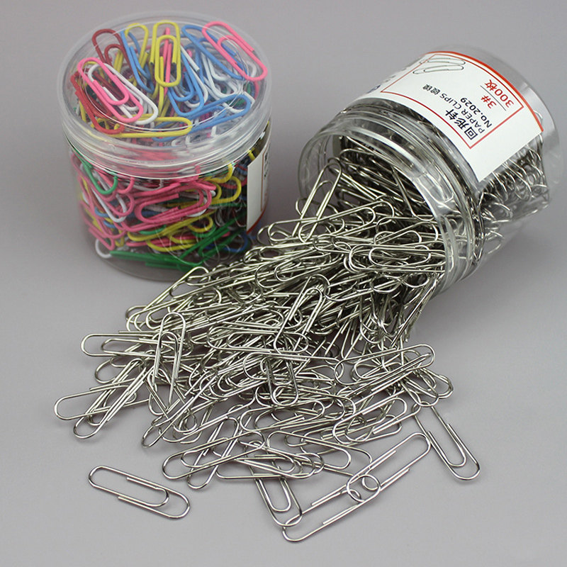 300枚/筒回形针办公用品回行型针装订文具金属镀镍加厚曲别针书签