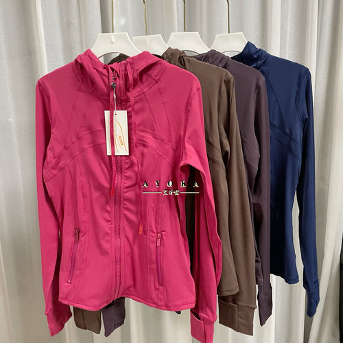 中长款df外套秋冬瑜伽服女士连帽运动夹克修身收腰显瘦长袖上衣