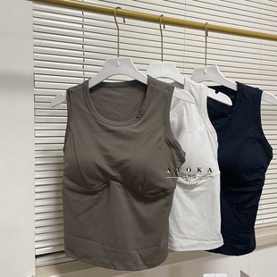 中长款瑜伽背心一体式固定杯遮肚子健身服女跑步运动上衣外穿防震