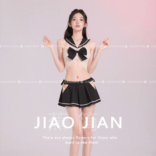 绫学妹清丽佳人qqny性感蕾丝蝴蝶结聚拢睡裙女禁欲约会制服套装女