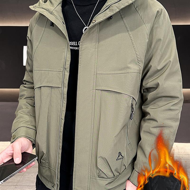冬季新款连帽夹克男士休闲加棉加厚二棉棉衣保暖冲锋衣棉服外套潮