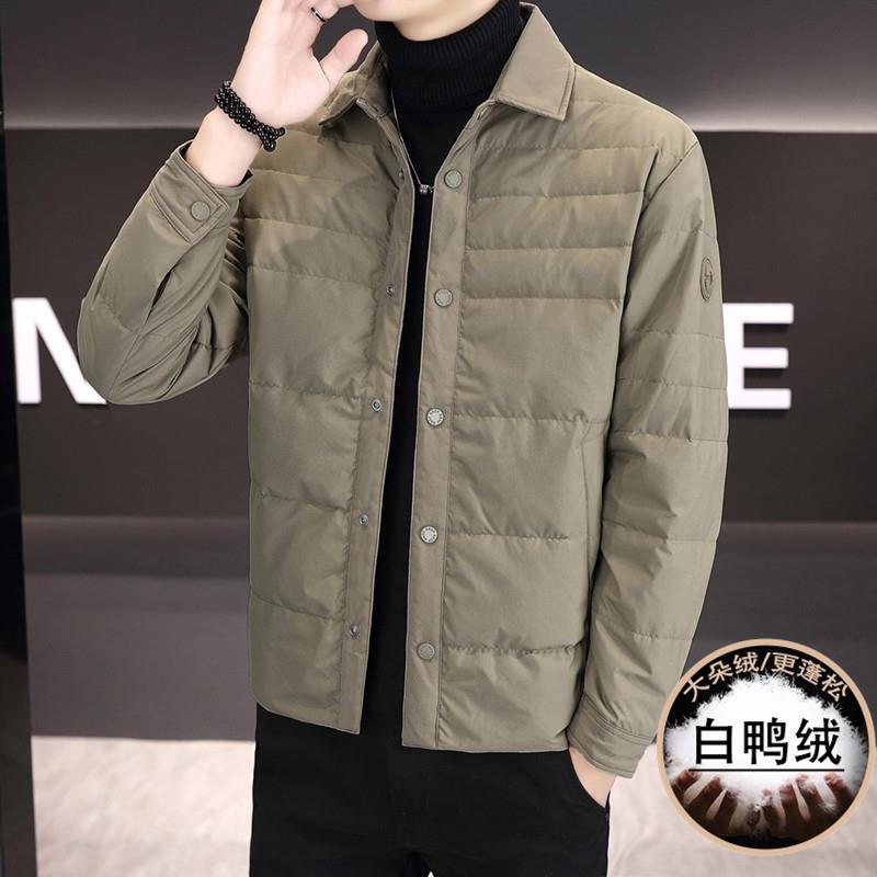 羽绒服男士冬季高级感翻领上衣服防寒保暖轻薄款白鸭绒衬衫式外套