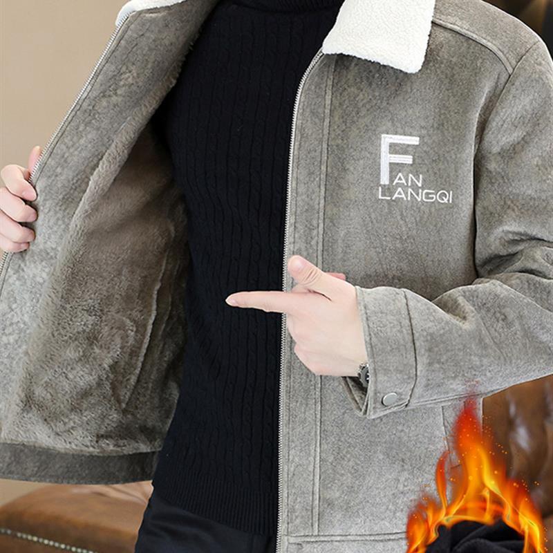 冬季毛呢夹克男士翻毛领加绒加厚韩版休闲保暖高端短款呢子外套潮