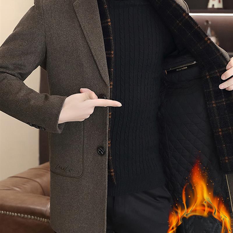 冬季新款毛呢大衣男士中长款商务休闲加棉加厚呢子西服风衣外套潮