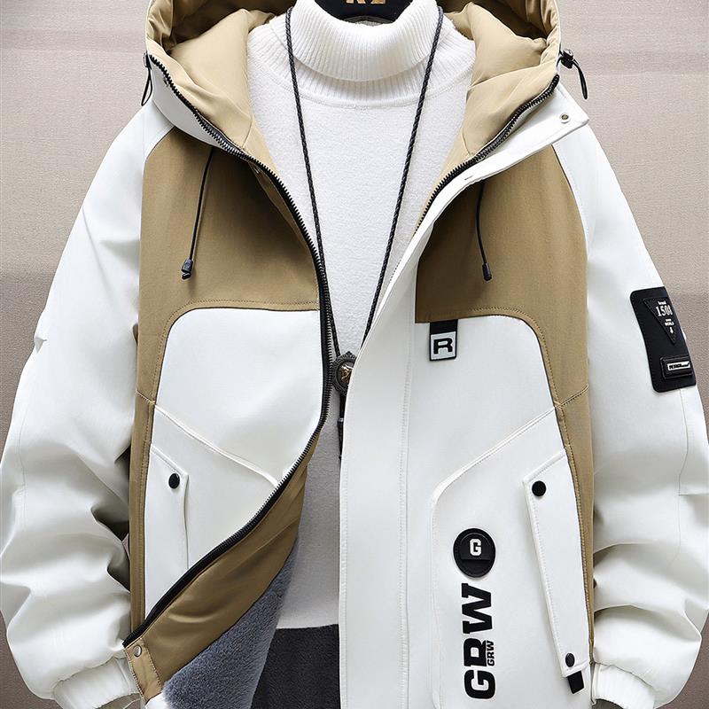 2025新款秋冬季加绒加厚棉衣男士连帽保暖棉服冬装短款棉袄子外套