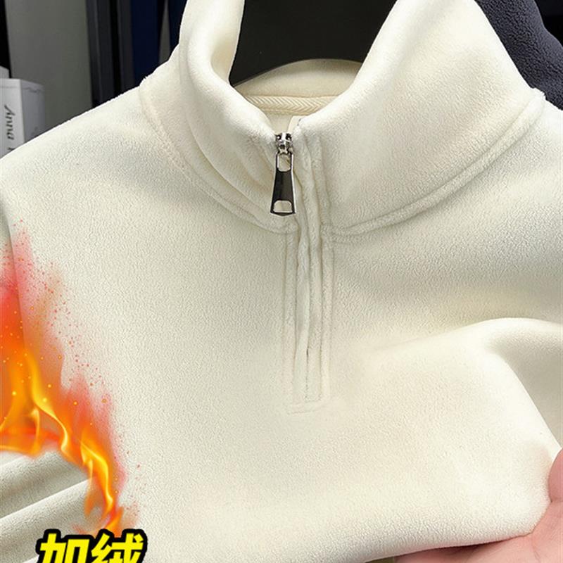 秋冬款青少年加绒立领半拉炼卫衣男初中高中学生保暖套头校服神器